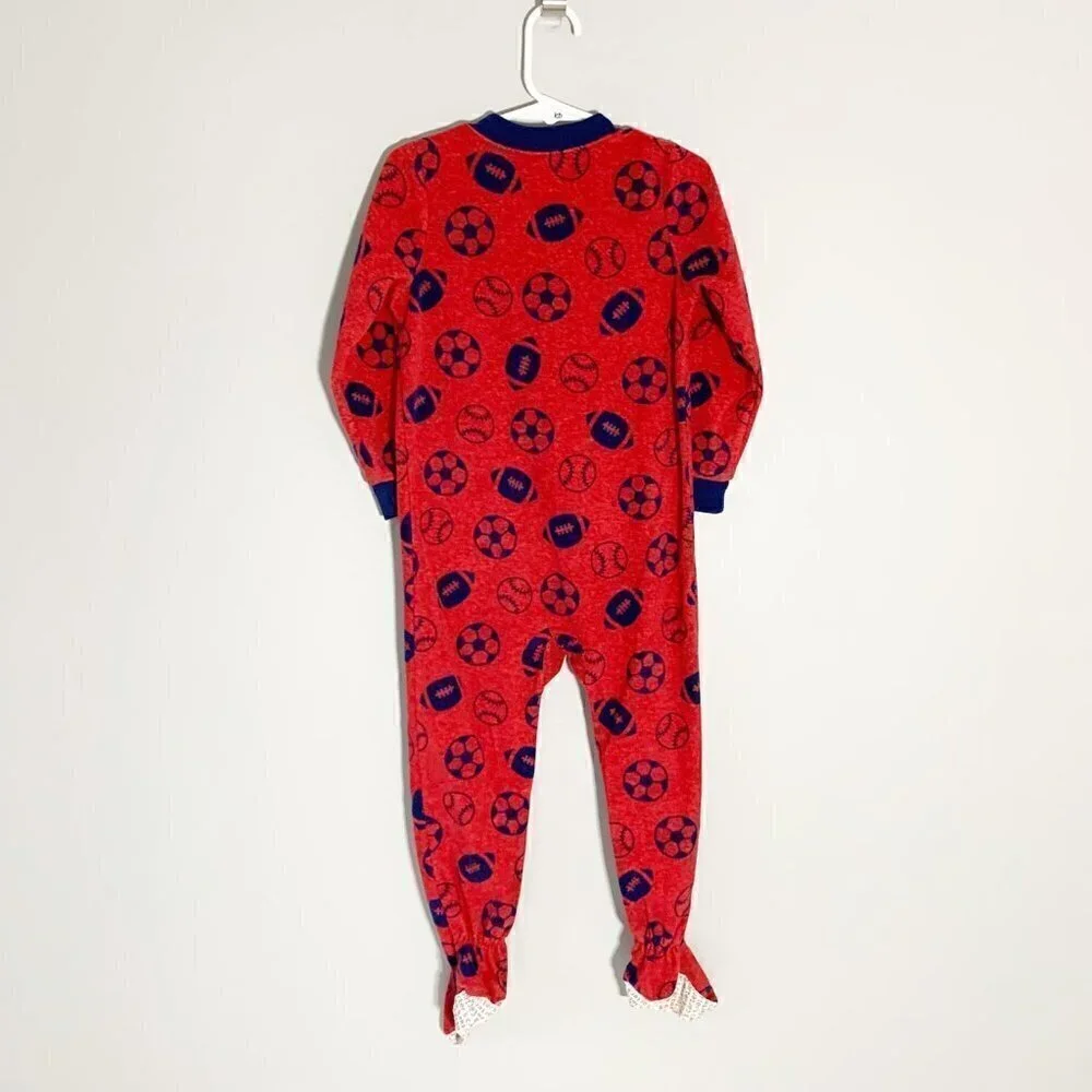 5/$25 Carter's Boys‎ Red Blue Fleece Sports Ball Footed Pajamas Sleeper Size 4